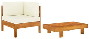 310636 vidaXL Set mobilier grădină perne alb/crem, 2 piese, lemn masiv acacia