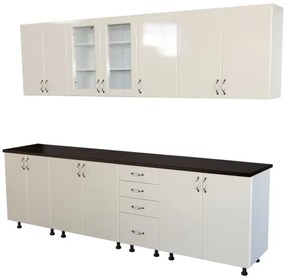Bucatarie Zebra 260 cm din MDF Vanilie cu blat termoizolant negru