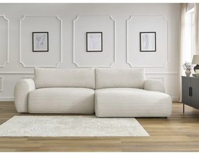 Colțar crem extensibil cu tapițerie din catifea reiată (cu colț pe partea dreaptă) Lucien – Bobochic Paris