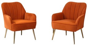 Set de 2 scaune de living din catifea, Design ergonomic, Culoare portocaliu