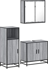 vidaXL Set mobilier de baie, 3 piese, gri sonoma, lemn prelucrat
