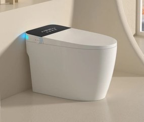 Smart WC R02 – Vas de Toaletă Inteligent cu rezervor integrat, deschidere automată, spălare cu apă caldă, uscare, senzor de picior, capac cu încălzire, afișaj LED, evacuare P-Trap, Alb/Negru