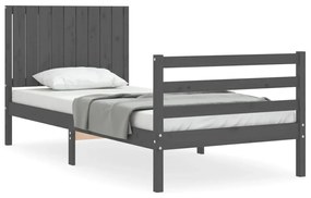 3194753 vidaXL Cadru de pat cu tăblie, gri, 90x200 cm, lemn masiv