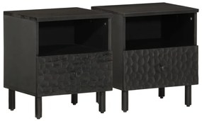 vidaXL Noptiere, 2 buc., negru, 40x33x46 cm, lemn masiv de mango