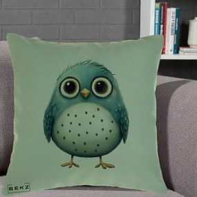 Perna Decorativa Pasare Teal cu Buline Teal, 40x40 cm, Verde, Husa Detasabila, Perna Inclusa, BEKZ®