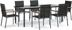 vidaXL Set mobilier de grădină, 7 piese, negru, textilenă și oțel