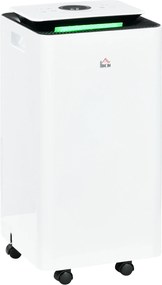 HOMCOM Dezumidificator Portabil de 10L/Zi cu 5 Moduri, 2 Viteze, Timer 24h și Roți, 25x25x50,5 cm, Alb | Aosom Romania