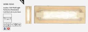 Aplica LED de perete baie metal auriu Anchor