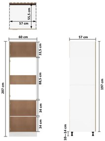 Dulap pentru frigider, stejar Sonoma, 60 x 57 x 207 cm, PAL Stejar sonoma, Dulap pentru frigider 60 cm, 1