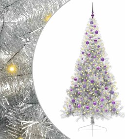 vidaXL Pom de Crăciun artificial pre-iluminat Argintiu 210 cm PET