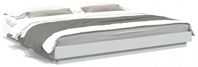 Cadru de pat cu lumini LED, alb, 200x200 cm, lemn prelucrat