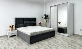 Dormitor Roma, culoare gri / alb, cu pat Roma 160 x 200 cm, dressing Erika si 2 noptiere Viena