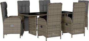 vidaXL Set mobilier de grădină cu perne, 7 piese, gri, poliratan