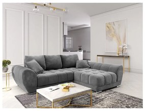 Colțar extensibil cu tapițerie de catifea și șezlong pe partea dreaptă Windsor &amp; Co Sofas Nuage, gri