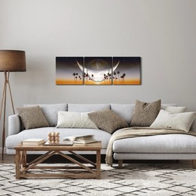 Tablou- Luna deasupra palmierilor (cu ceas) (90x30 cm)