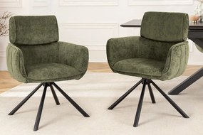 Set de 2 scaune pivotante, Metal Negru, Chenille Verde, UNIQUE A-46320 VC