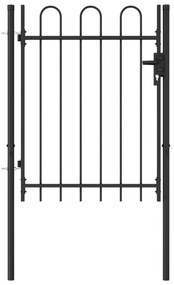 Poarta de gard cu o usa, varf arcuit, negru, 1 x 1,2 m, otel