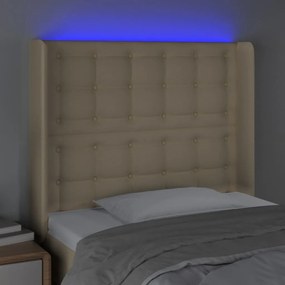 Tablie de pat cu LED, crem, 103x16x118 128 cm, textil 1, Crem, 103 x 16 x 118 128 cm