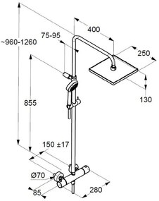 Coloana dus Kludi Logo 1S, termostat,inaltime reglabila, palarie patrata 25 cm-6809805-00