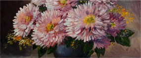 Tablou - Pictură în ulei, flori în vază (120x50 cm)