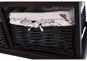Bancă cu pernă, 2 coşuri de răchită, maro închis/bej/imprimeu, SEAT BENCH 3