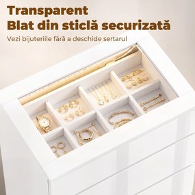 HOMCOM Comodă Modernă cu 4 Sertare și Lumini LED, 60x40x90 cm, Albă | Aosom Romania