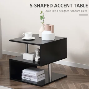 Masa Modernă Joasă de Salon cu 2 Rafturi din Lemn, Negru, 50x50x50cm, Design Elegant și Funcțional | HOMCOM | Aosom România