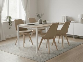 Set de sufragerie 1 + 4, masa alba TESSA 120x60 cm decor stejar + scaun bej BALI MARK cu picioare din fag
