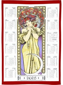 Calendar textil 2025 Alfons Mucha cu baghetă , 45x 65 cm