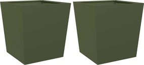 vidaXL Jardiniere grădină, 2 buc., verde măsliniu, 50x50x50 cm, oțel