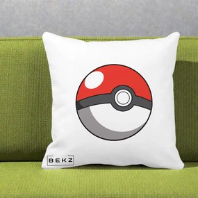 Perna Personalizata Pokeball Rosie, 40x40 cm, Alba Mata, Husa Detasabila, Perna Inclusa, BEKZ®