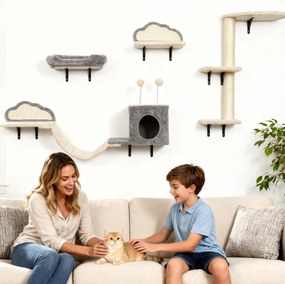 PawHut Set copac de zgâriere montat pe perete, suprafețe de zgâriere din sisal, 4 piese, pentru 1-3 pisici, Bej | Aosom Romania