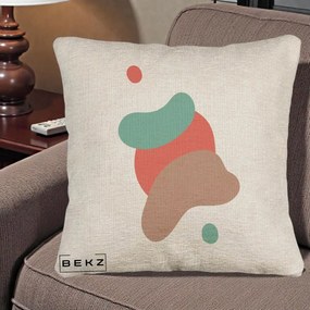 Perna Decorativa Abstract Forme Fluide Coral, 40x40 cm, Bej Canapea, Husa Detasabila, Perna Inclusa, BEKZ®