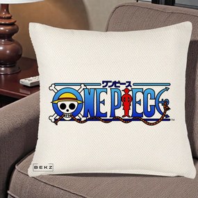 Perna Personalizata One Piece Clasic Albastru, 40x40 cm, Crem Reliefat, Husa Detasabila, Perna Inclusa, BEKZ®