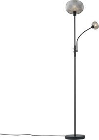 Lampă de podea inteligentă neagră cu sticlă fumurie cu 2 lumini, inclusiv WiFi - Brianna