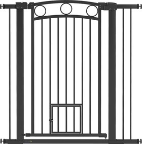 PawHut Poartă pentru animale de companie înaltă de 106 cm cu lățime reglabilă, ușă integrată pentru pisici, pentru scări și tocuri de ușă, Negru | Aosom Romania