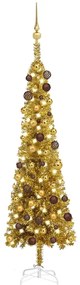 Set pom de Craciun subtire cu LED-uri si globuri, auriu, 150 cm 1, Auriu, 150 cm
