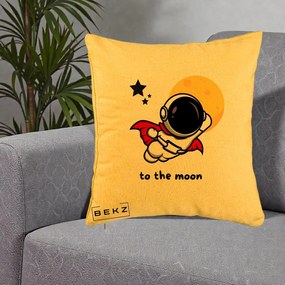 Perna Decorativa Astronaut To The Moon, 40x40 cm, Galben, Husa Detasabila, Perna Inclusa, BEKZ®