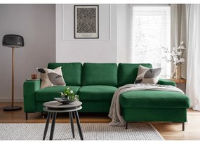 Colțar verde închis extensibil cu tapițerie din catifea reiată (cu colț pe partea dreaptă) Lofty Lilly – Miuform