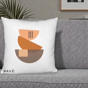 Perna Decorativa Geometric Bauhaus Boluri Portocaliu, 40x40 cm, Alb Pufos, Husa Detasabila, Perna Inclusa, BEKZ®