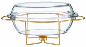 Vas termorezistent cu incalzitor 4.5L, suport auriu, chafing dish, Saule