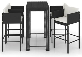 Set mobilier bar de gradina cu perne, 5 piese, negru, poliratan Negru, 1