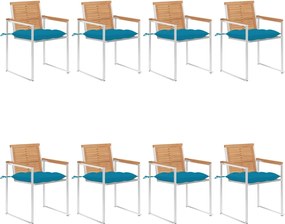 vidaXL Scaune de grădină cu perne, 8 buc., lemn masiv de tec