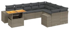 3272803 vidaXL Set mobilier de grădină cu perne, 10 piese, gri, poliratan