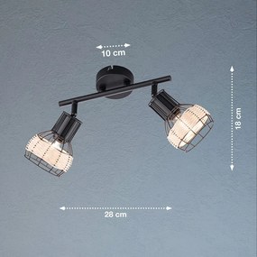 Plafonieră neagră cu abajur din metal/cu abajur din ratan 10x28 cm Straw – Fischer &amp; Honsel