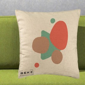 Perna Decorativa Abstract Forme Coral Turcoaz, 40x40 cm, Bej, Husa Detasabila, Perna Inclusa, BEKZ®