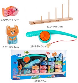 Jucărie magnetică din lemn pentru pescuit, pentru învățarea numerelor