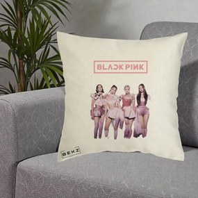 Perna Personalizata K-pop BLACKPINK Fotografie Grup Tinute Roz, 40x40 cm, Ecru, Husa Detasabila, Perna Inclusa, BEKZ®