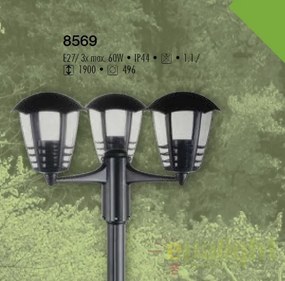 Stalp de exterior clasic negru cu 3 brate, inaltime 190cm, IP44 Marseille 8569 RX