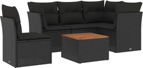 vidaXL Set mobilier de grădină cu perne, 6 piese, negru, poliratan